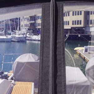 This Beneteau Oceanis 46 uses hidden tracks and zippers for a very nice and clean look. Beneteau Oceanis 46 Dodger Hidden Tracks and Zippers