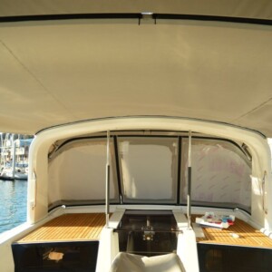 This custom dodger covers the companionway from harsh elements, keeping the boat and it’s passengers safe. Compass Canvas Dodgers Projects