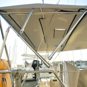 Stay sheltered from the sun, rain and wind under the bimini. Compass Canvas Dodgers Projects