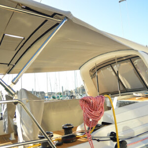 A beautiful, new grey dodger on this Beneteau 46.1. Compass Canvas Dodgers Projects