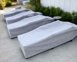 Chaise Lounge covers in Sunbrella so that your back yards looks just as good covered as uncovered