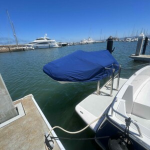 Dingy cover on davits! Not an easy project, but you must protect your tender from the elements