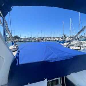 Custom flybridge cover out of Sunbrella