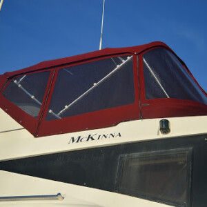 We will meet with you on your boat to discuss the best option. With a wide variety of options; each of our customers will walk away with the best fit for their needs, like this flybridge enclosure. McKinna Enclosure with Windows