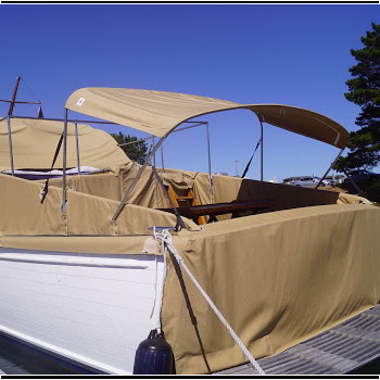 This full custom boat cover gives this Stephens 48 extra protection; from the handrails, to the frame, to the back and the bimini. Stephens 48 Full Boat Covers