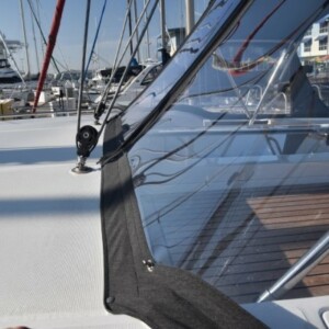 The large custom windows on this dodger make for superior visibility. Compass Canvas Beneteau 51 Dodger 5